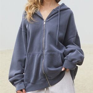 Blue-grey John Galt Christy Full Zip Oversized Hoodie